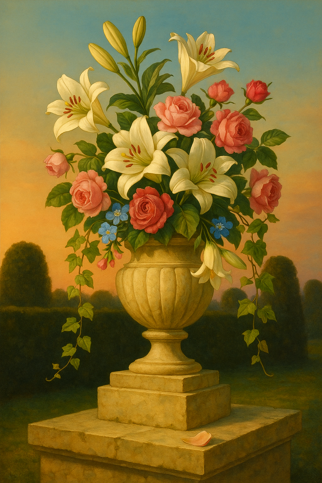 Urn of Lilies and Roses at Sunset (Diamond Painting) Diamond Painting kit