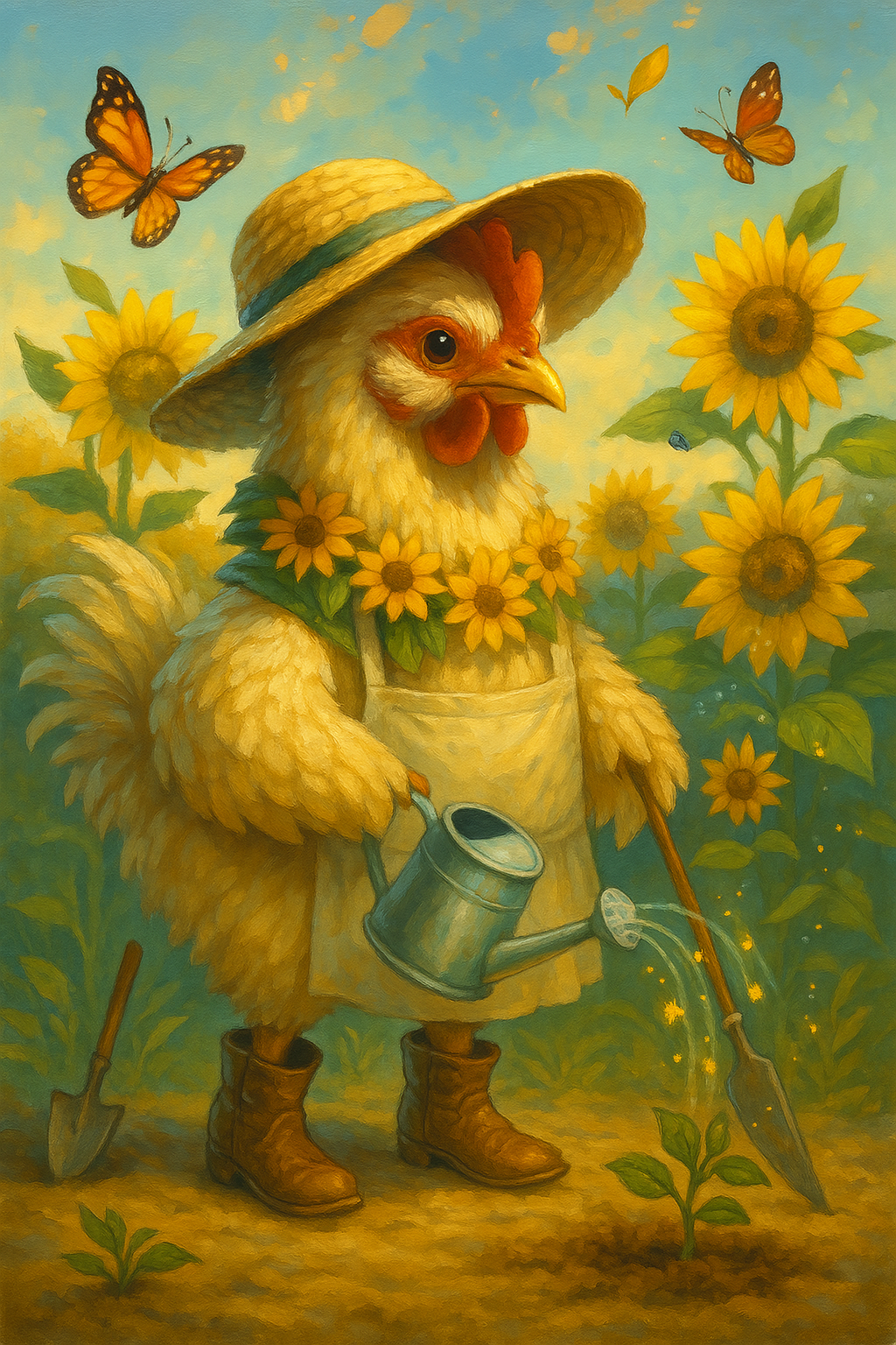 Gardener Chicken in a Sun Hat (Diamond Painting) Diamond Painting kit