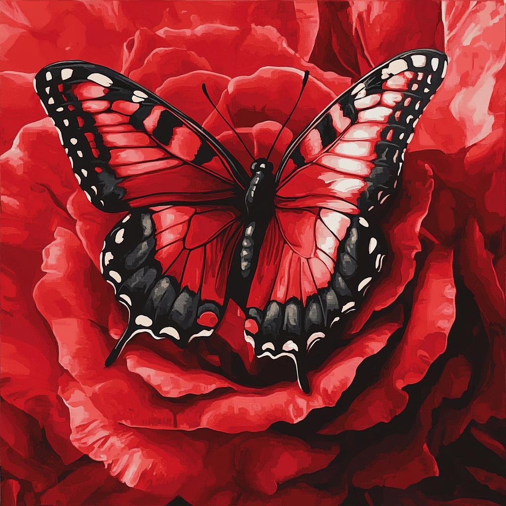 Red Butterfly, Rose Petals (Diamond Painting) Diamond Painting kit