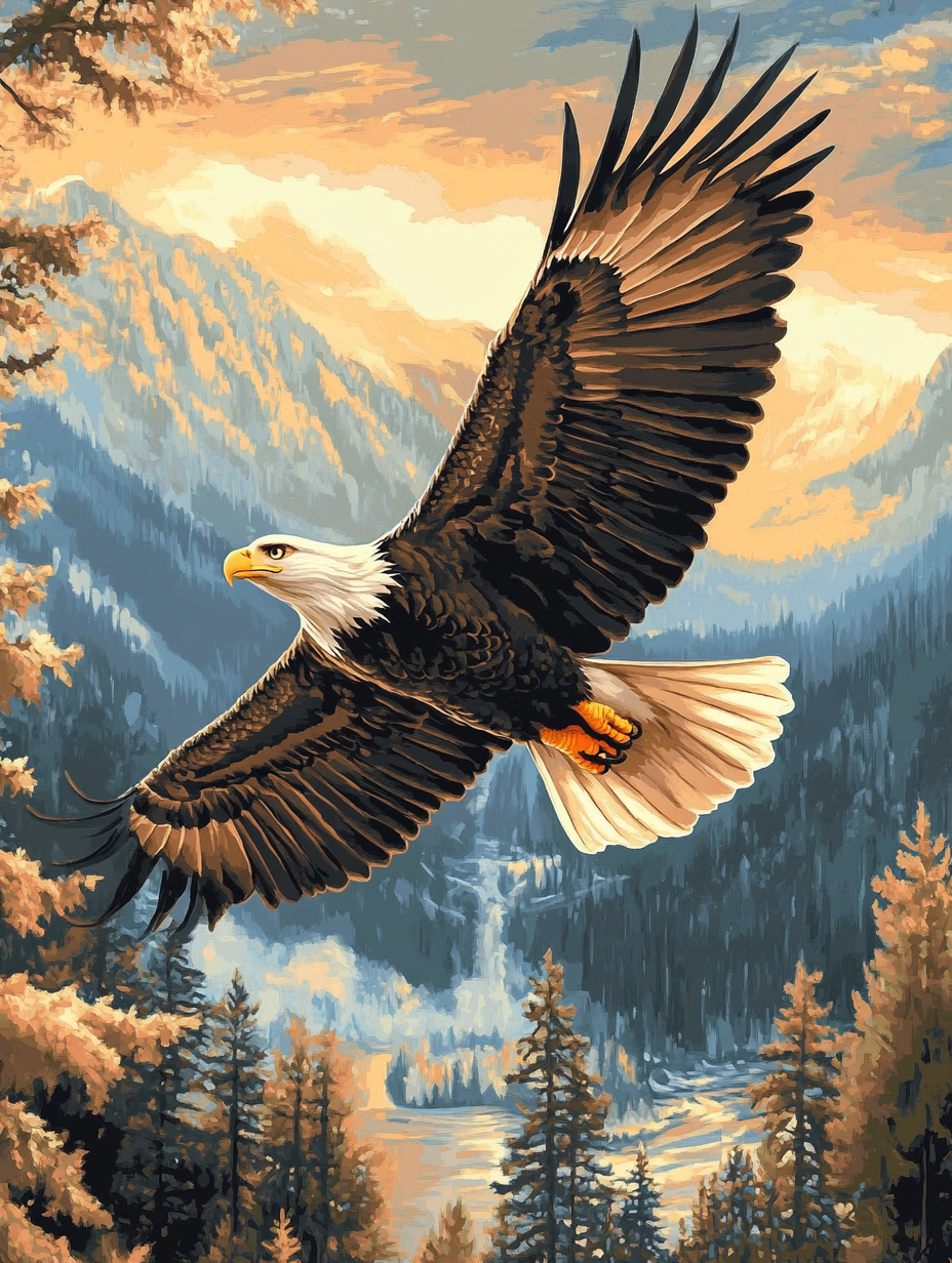 Eagle Soaring Over Cascades (Diamond Painting) Diamond Painting kit
