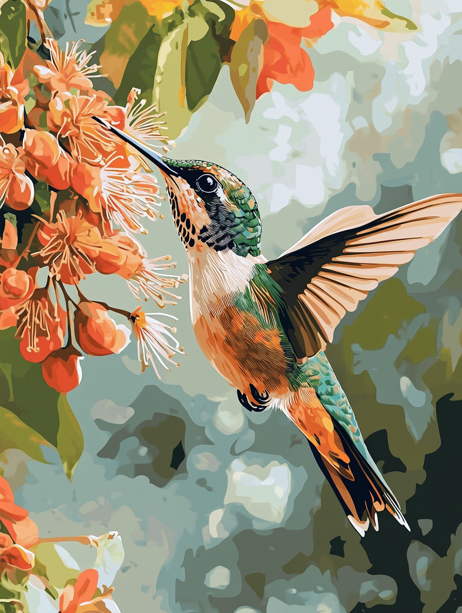 Hummingbird, Orange Nectar (Diamond Painting) Diamond Painting kit