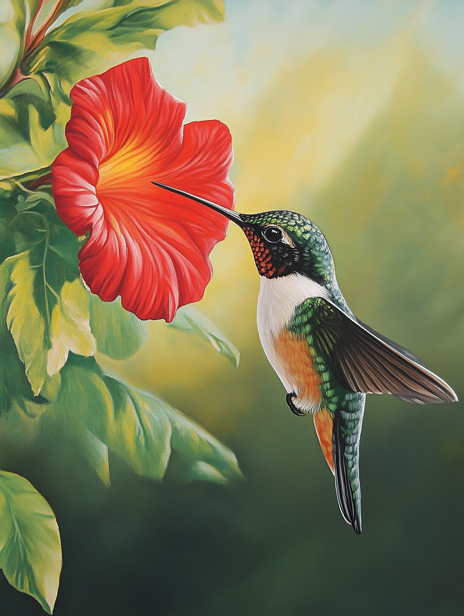 Hummingbird, Red Hibiscus (Diamond Painting) Diamond Painting kit