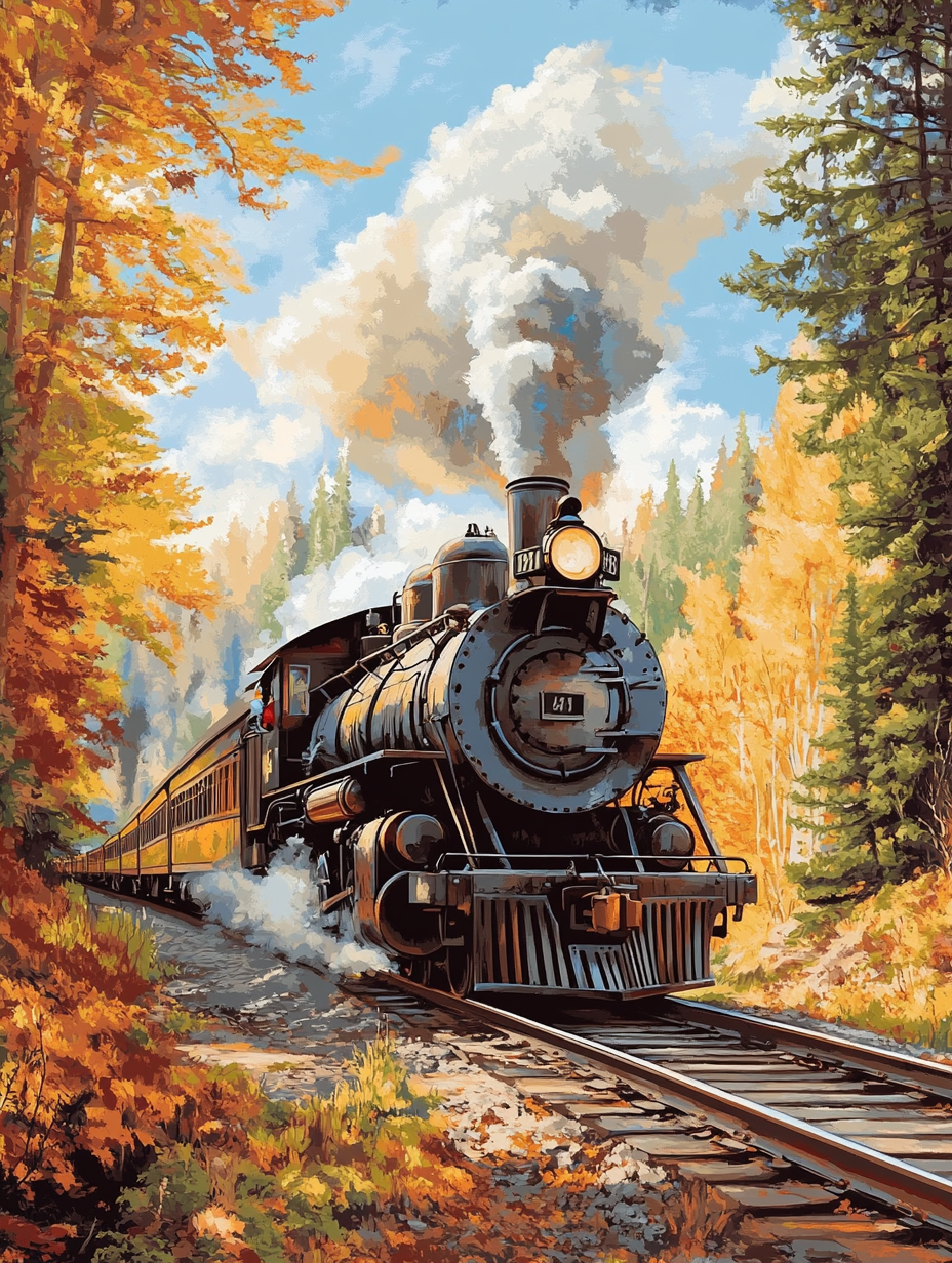 Steam Train, Autumn Forest (Diamond Painting) Diamond Painting kit