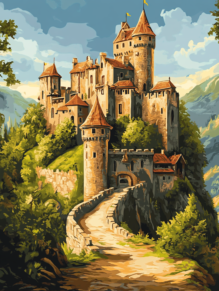 Hilltop Castle, Stone Path (Diamond Painting) Diamond Painting kit