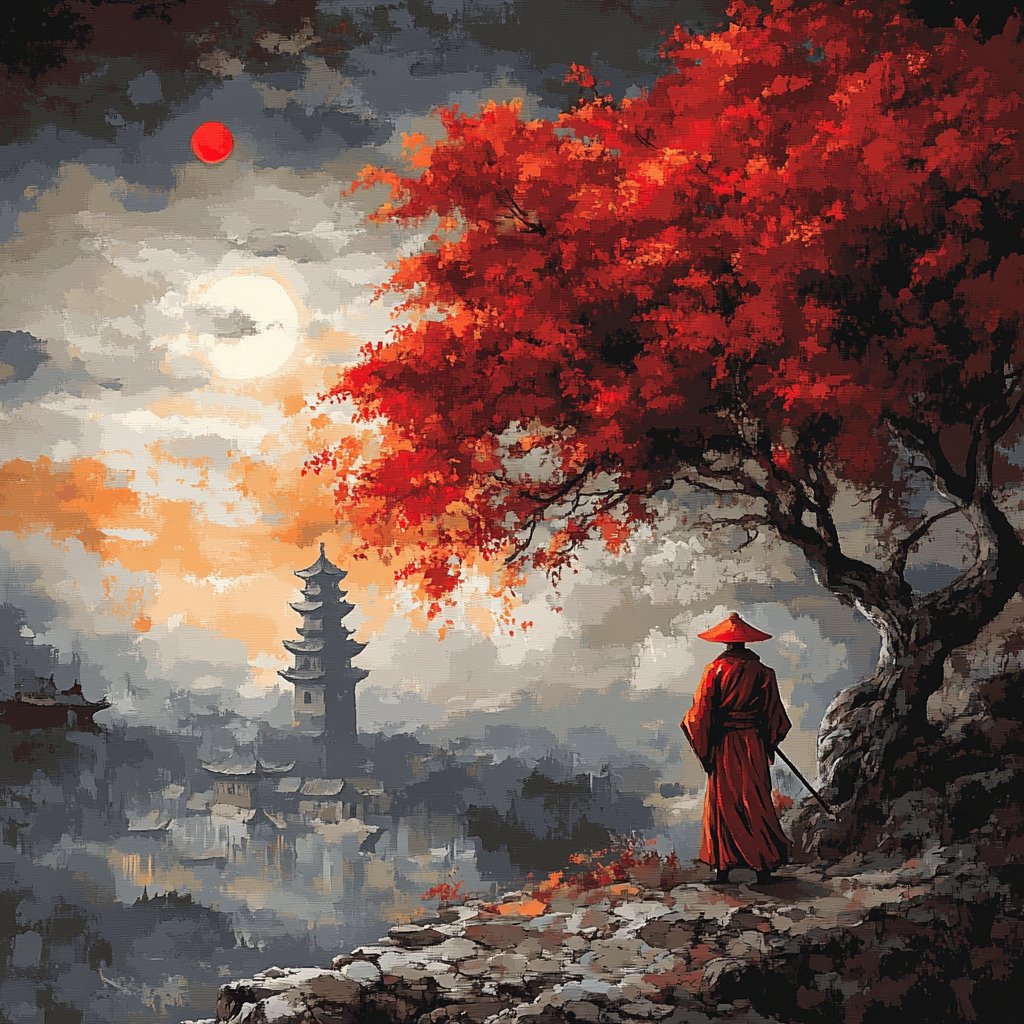 Samurai, Red Maple Pagoda (Diamond Painting) Diamond Painting kit