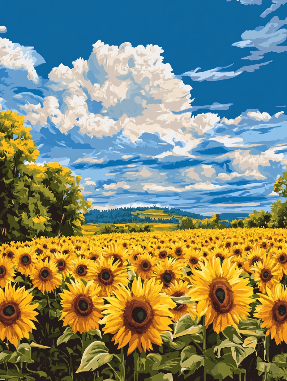 Sunflower Field, Big Blue Sky (Board Canvas)