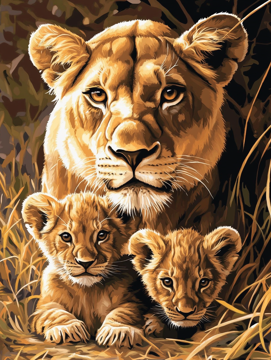 Lion Family Portrait (Diamond Painting) Diamond Painting kit
