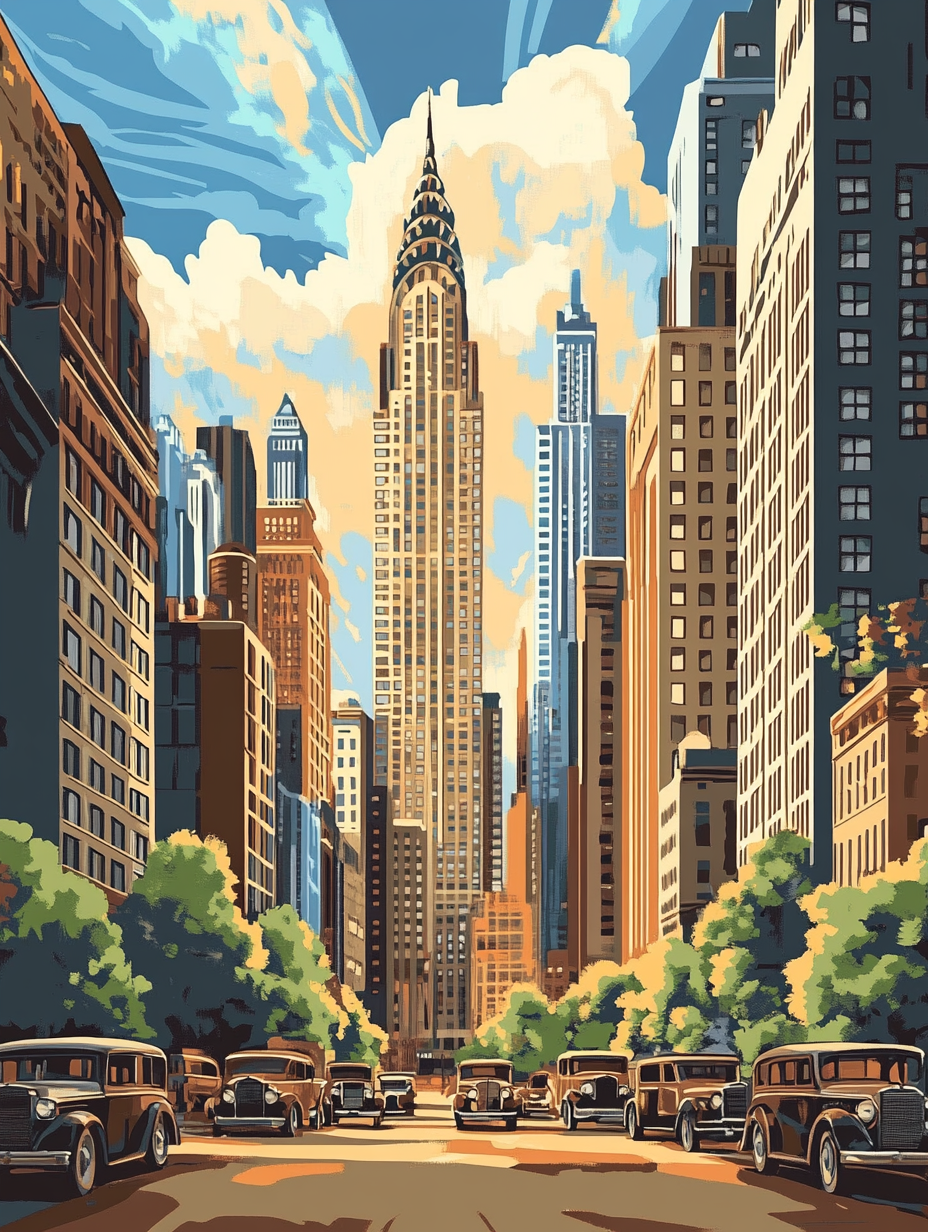 New York Retro Street View (Board Canvas)