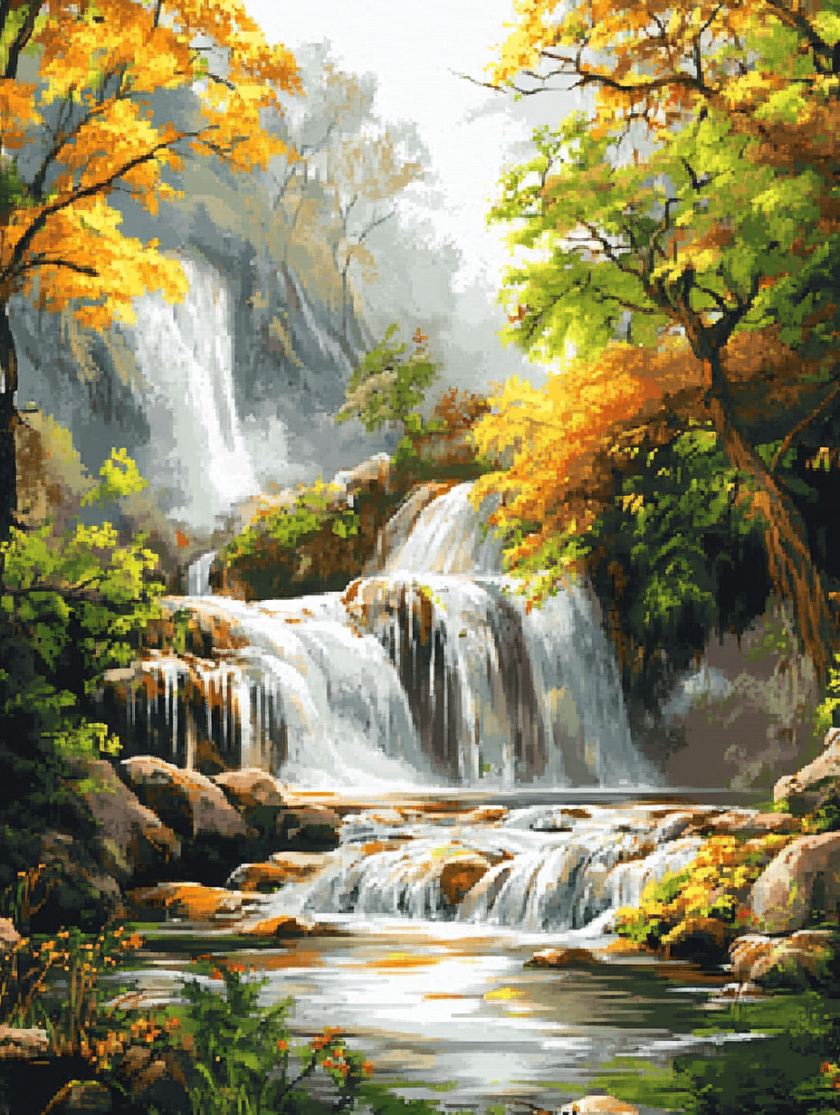 Autumn Waterfall, Golden Trees ll (Diamond Painting) Diamond Painting kit