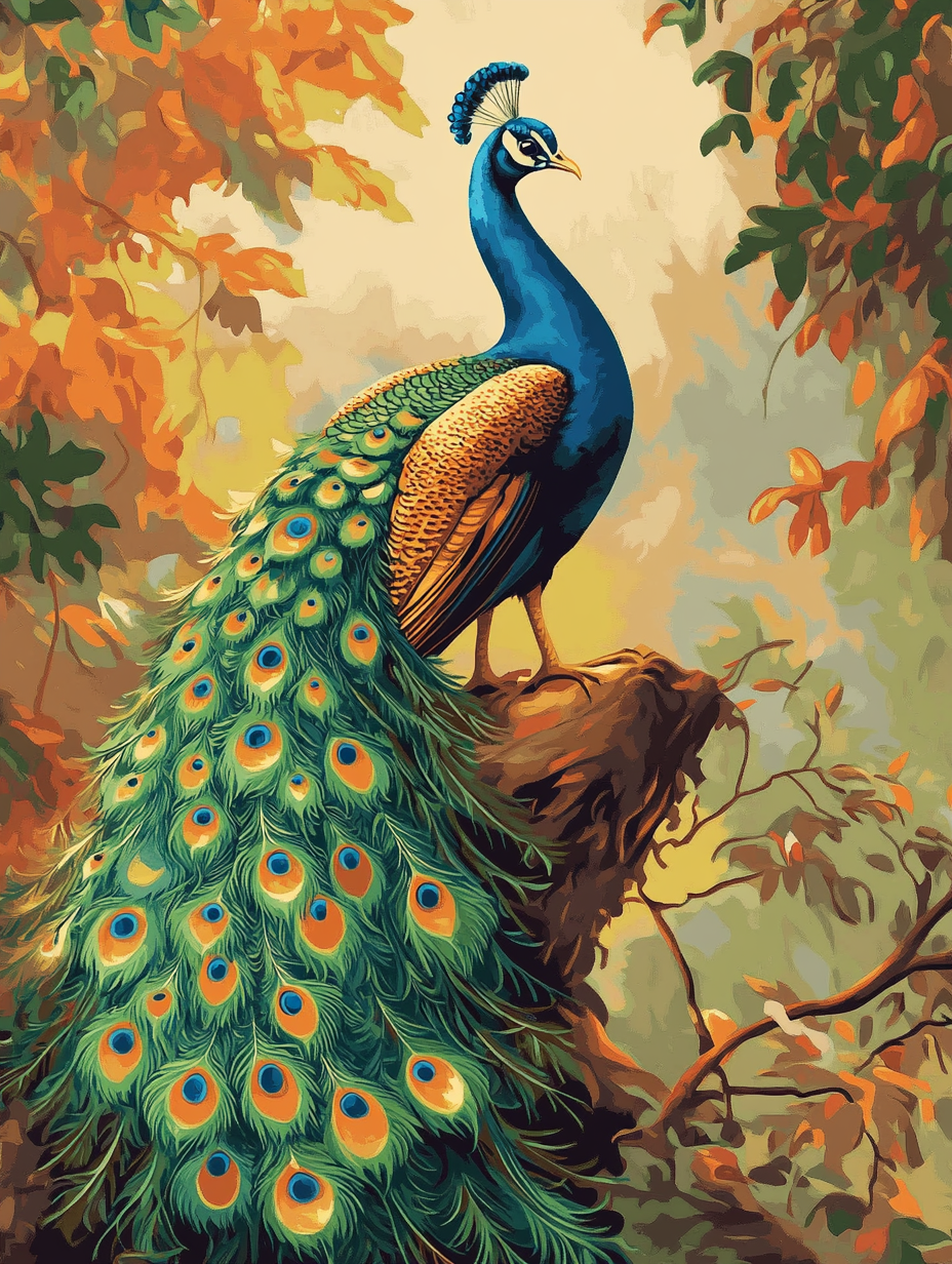 Peacock in Autumn Light (Board Canvas)