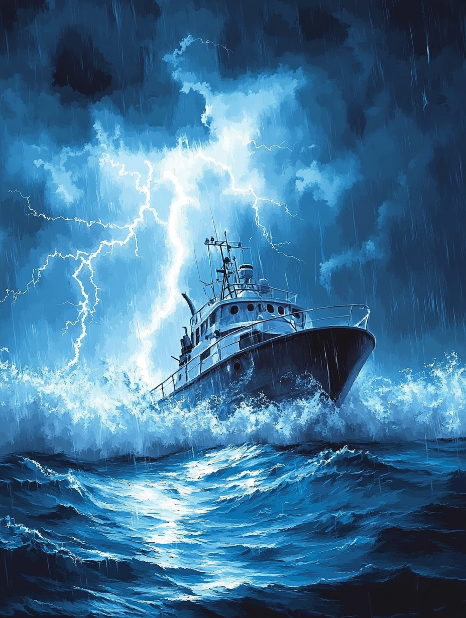 Fishing Boat, Blue Lightning (Diamond Painting) Diamond Painting kit