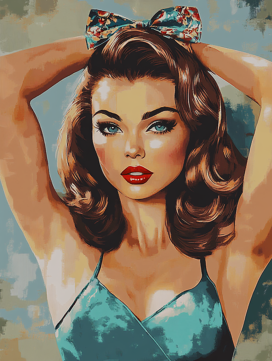 Woman Teal Top & Floral Bow (Diamond Painting)