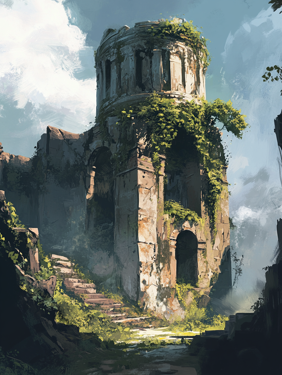 Ancient Tower, Ivy Overgrowth (Board Canvas)