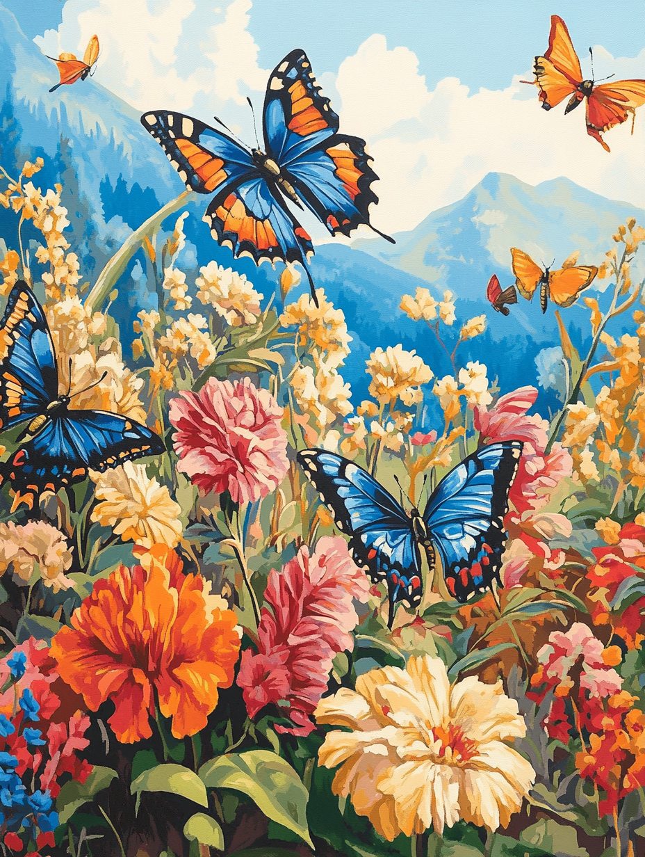 Blue Butterflies Mountain Meadow (Diamond Painting) Diamond Painting kit