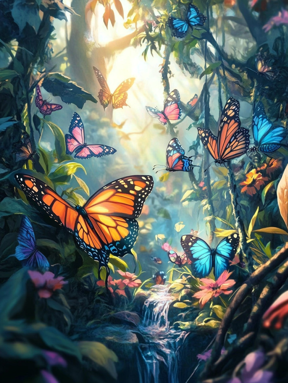 Butterfly Glade, Blue and Orange (Diamond Painting) Diamond Painting kit