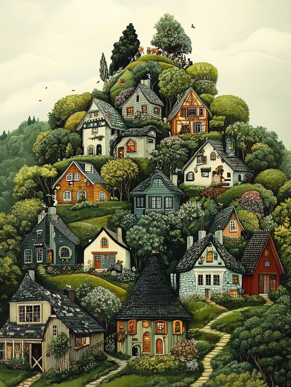 Cottage Hill, Green Village (Board Canvas)