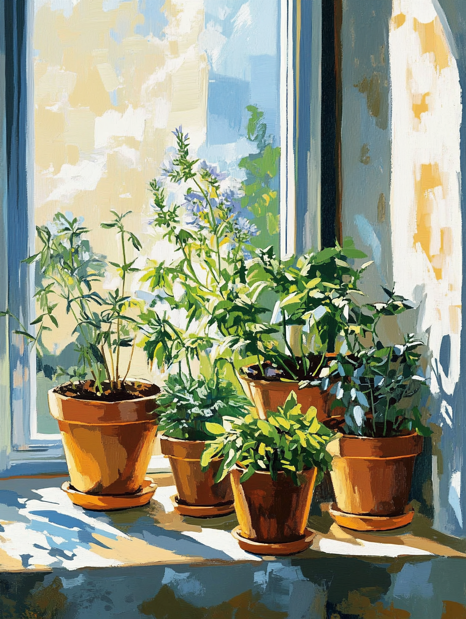 Herbs, Sunlit Windowsill (Diamond Painting) Diamond Painting kit