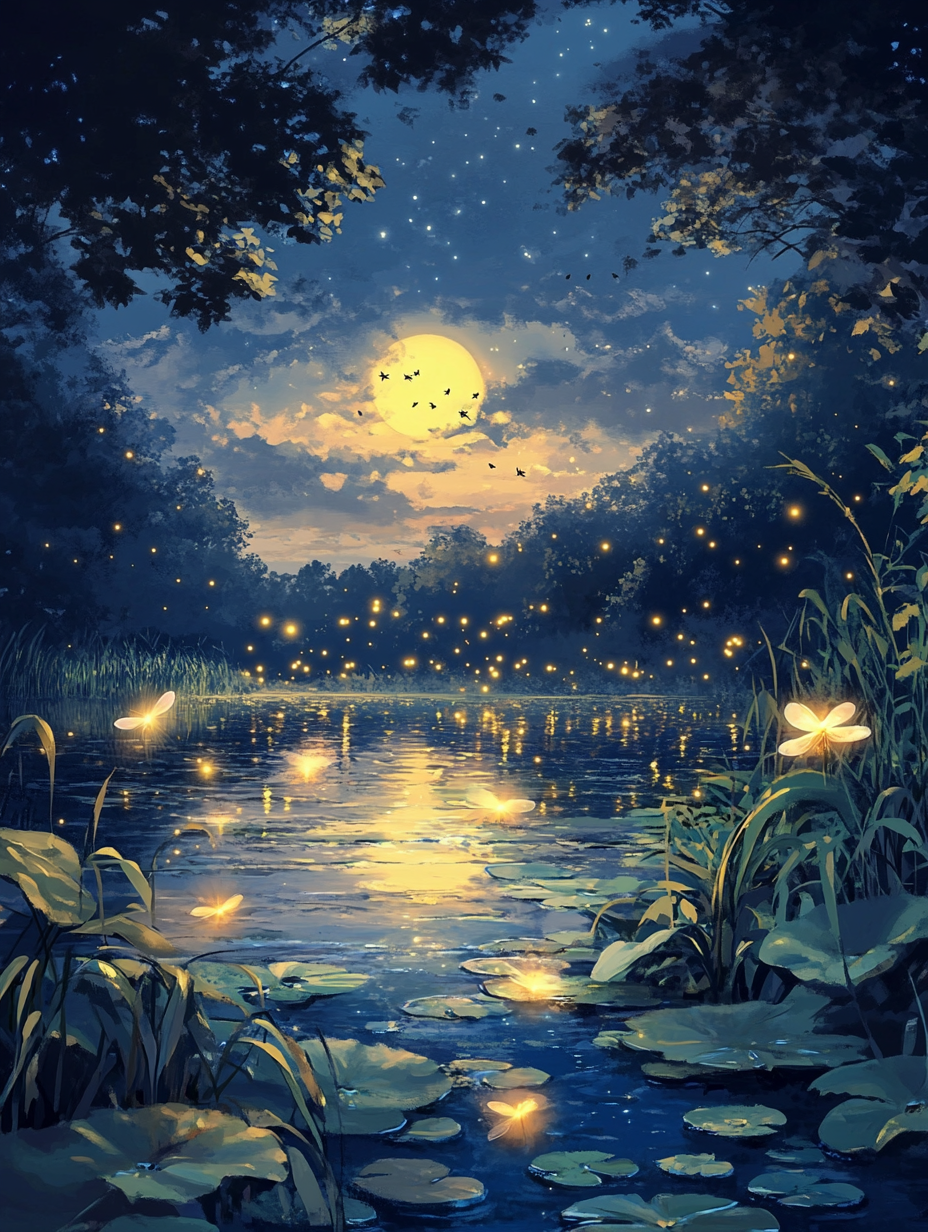 Fireflies, Full Moon Pond ll (Diamond Painting) Diamond Painting kit