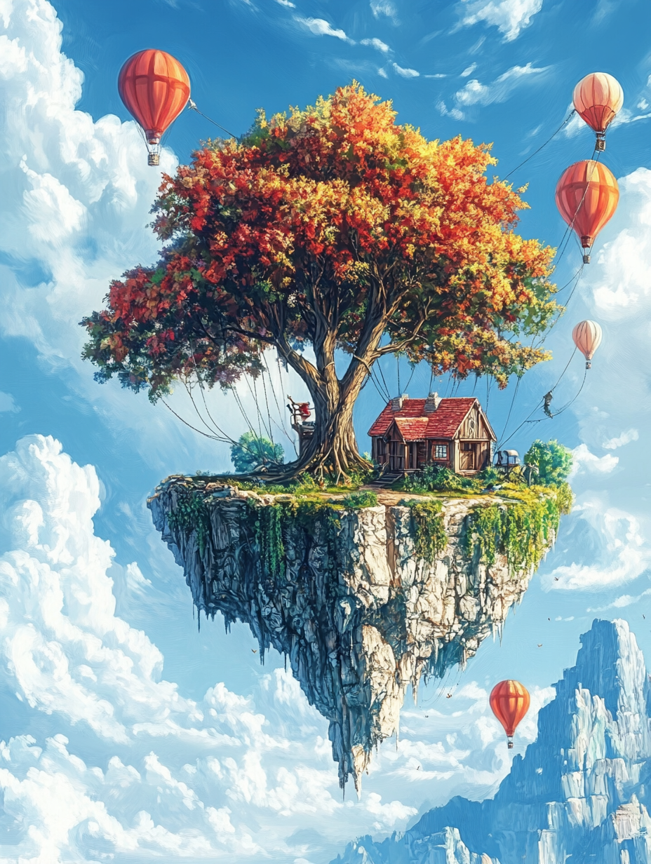 Hot Air Balloons, Floating Isle (Board Canvas)
