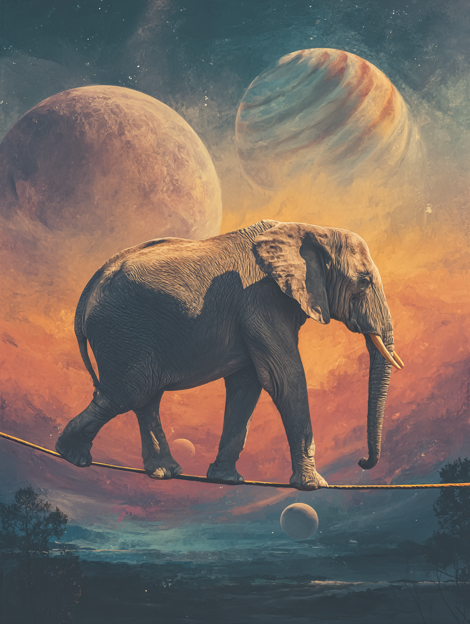 Space Elephant, Orange Sky (Diamond Painting) Diamond Painting kit