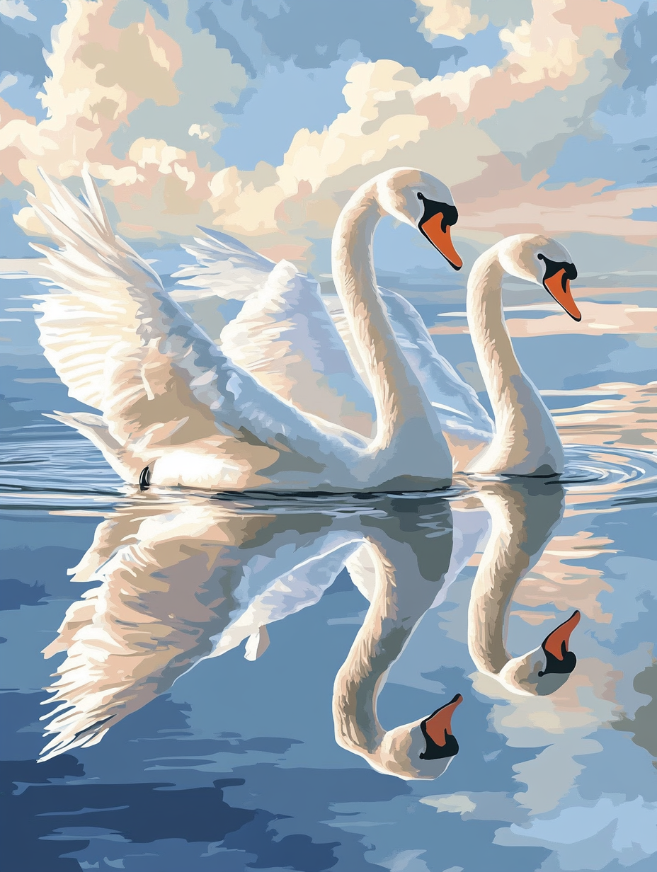 Mute Swan Pair, Blue Water (Diamond Painting) Diamond Painting kit