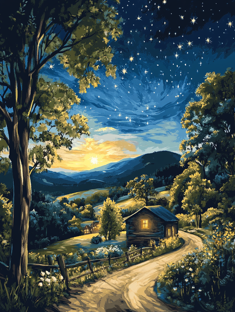Twilight Cabin, Mountain Road (Diamond Painting) Diamond Painting kit