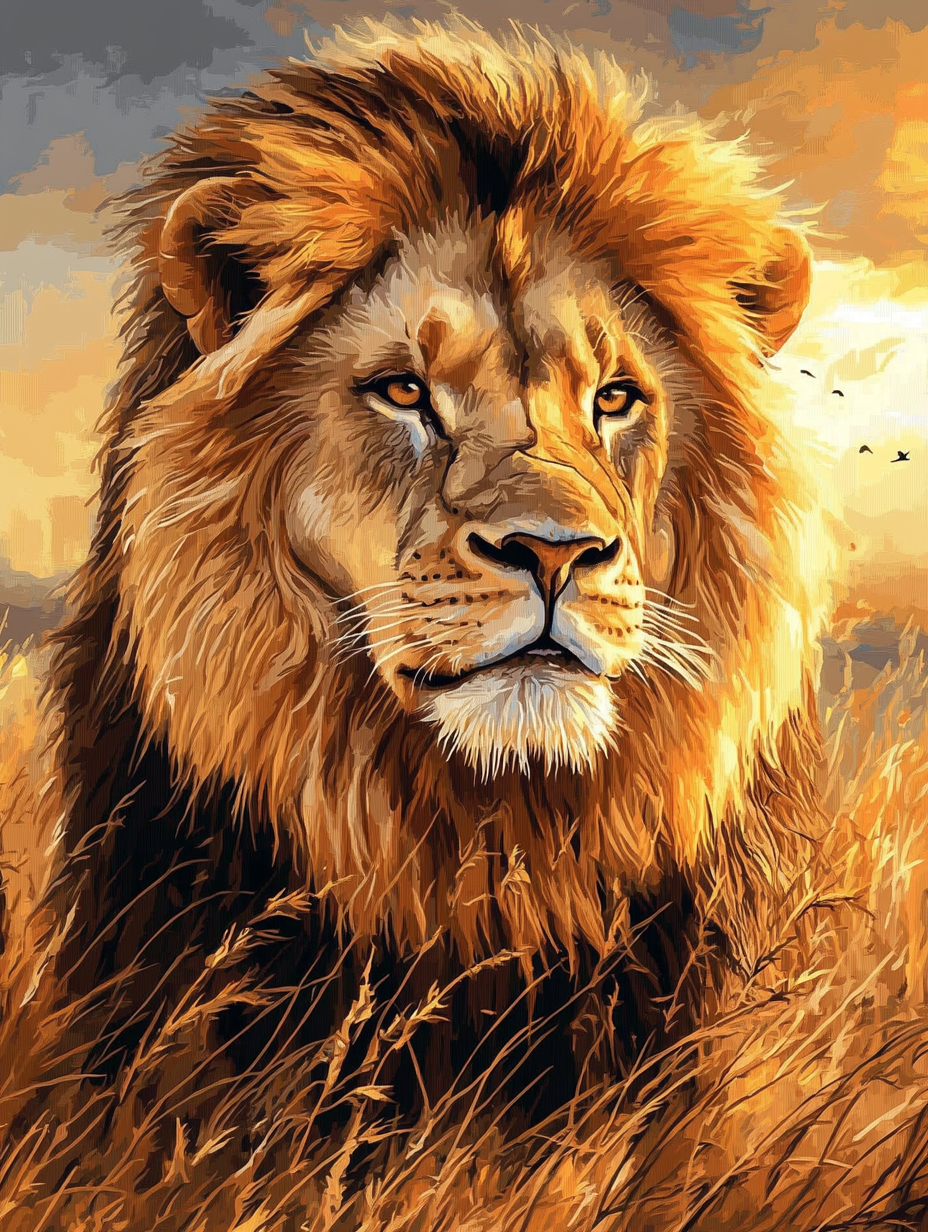 Lion, Orange Mane, & Tall Grass (Diamond Painting) Diamond Painting kit