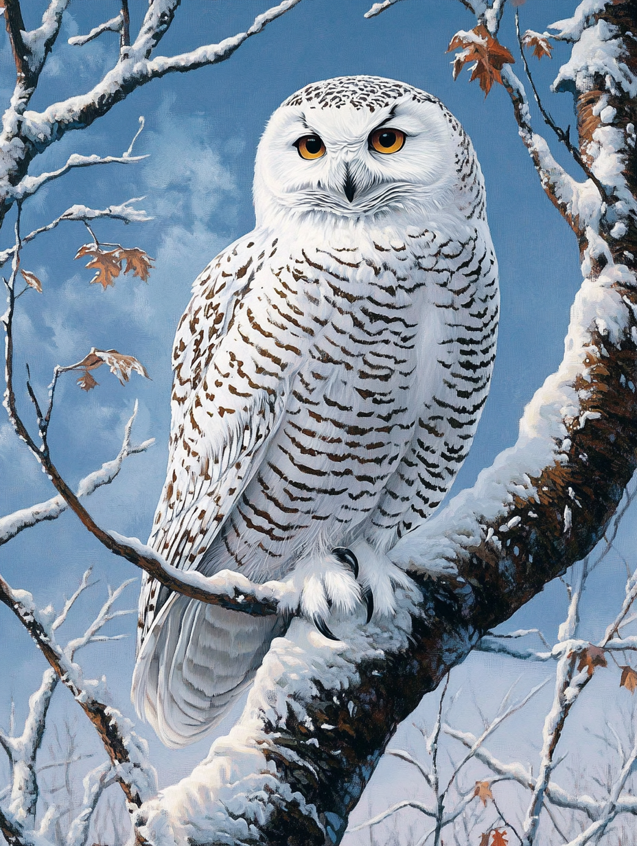 Arctic Owl, Orange Eyes (Diamond Painting) Diamond Painting kit
