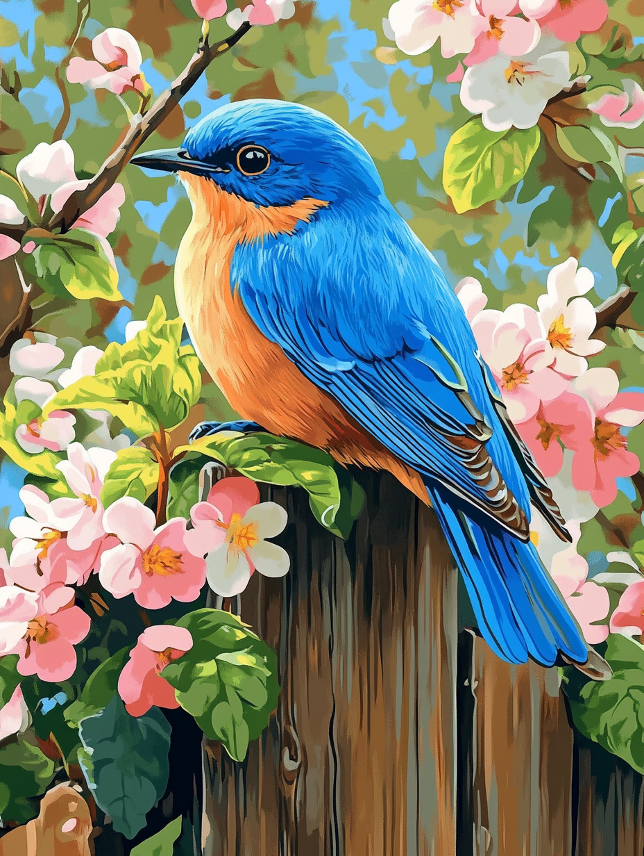 Orange & Blue Bird, Spring Bloom (Diamond Painting) Diamond Painting kit