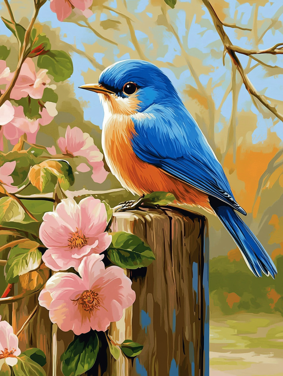 Orange & Blue Bird, Spring Bloom ll (Diamond Painting) Diamond Painting kit
