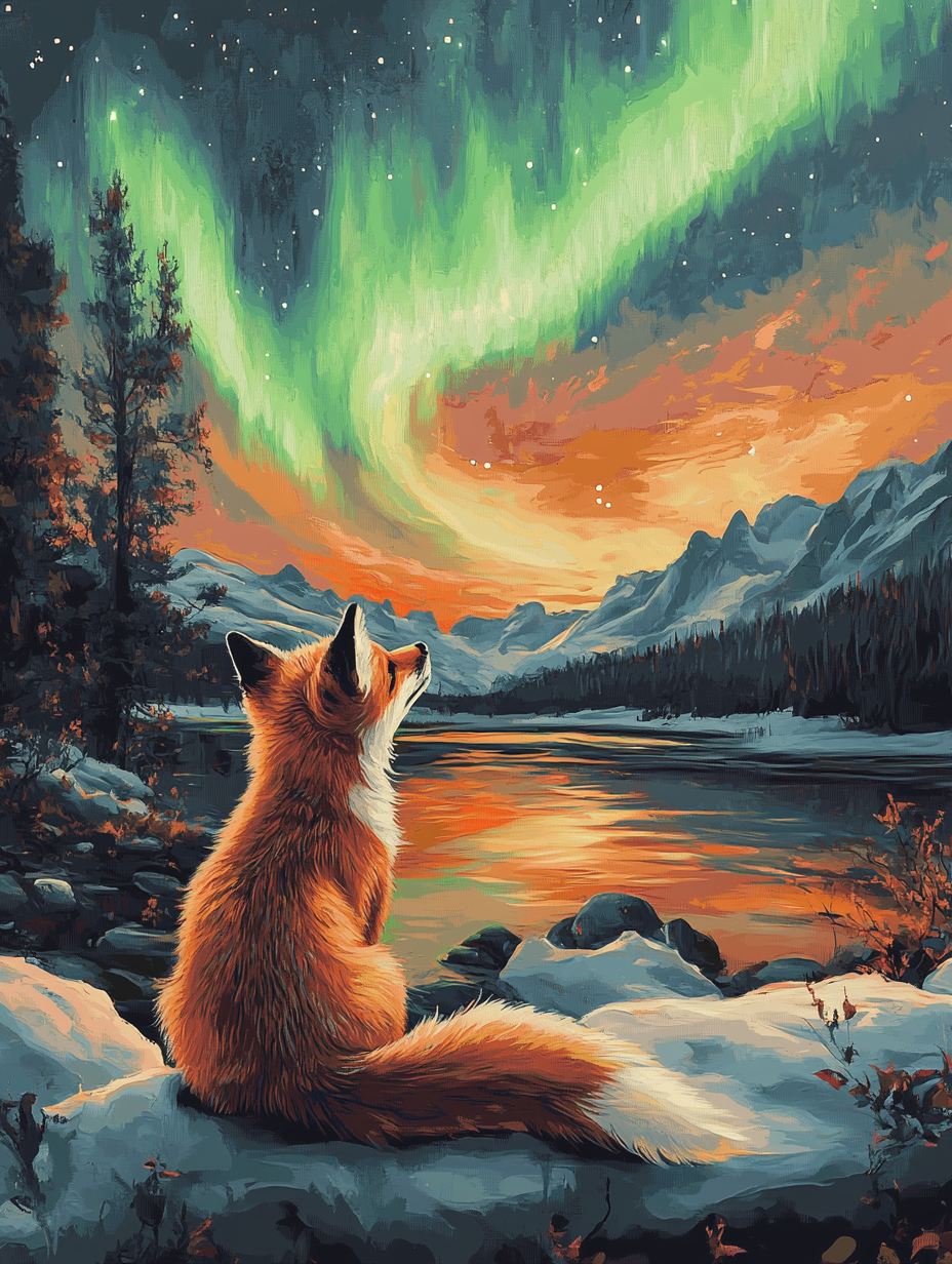 Fox Watching Northern Lights ll (Diamond Painting) Diamond Painting kit
