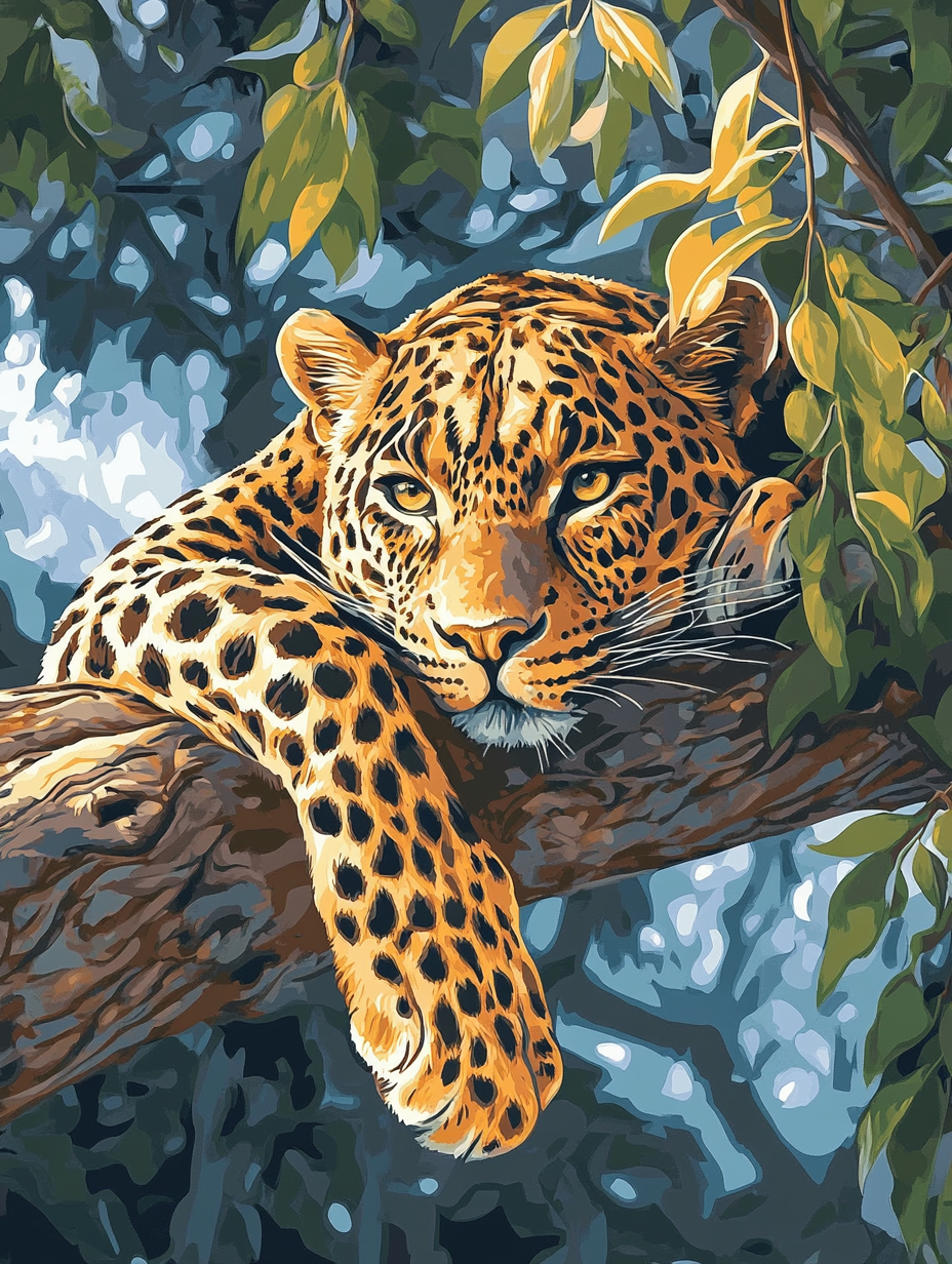 Leopard Resting, Jungle Branch (Diamond Painting) Diamond Painting kit