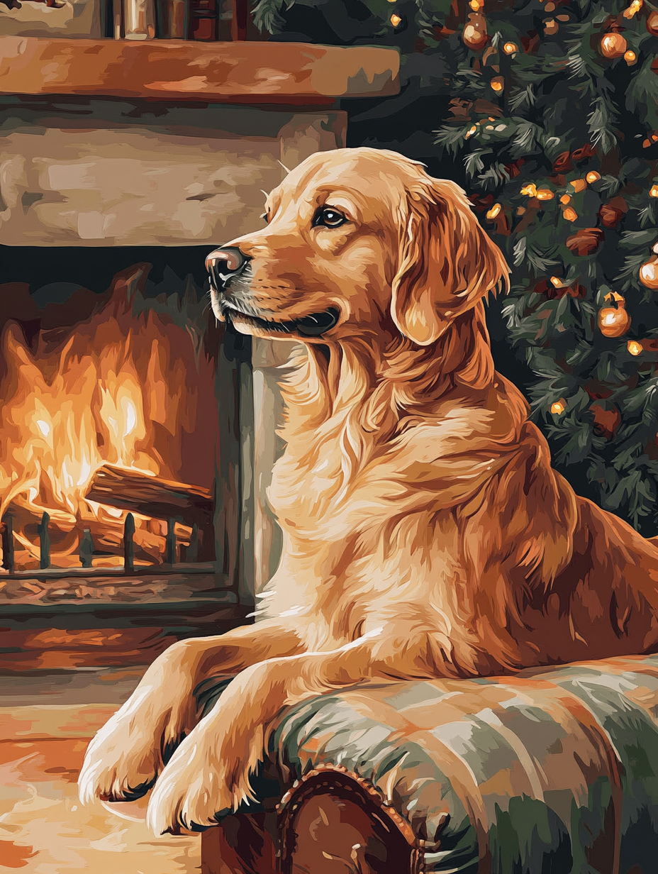 Cozy Dog, Fireside & Christmas (Diamond Painting)
