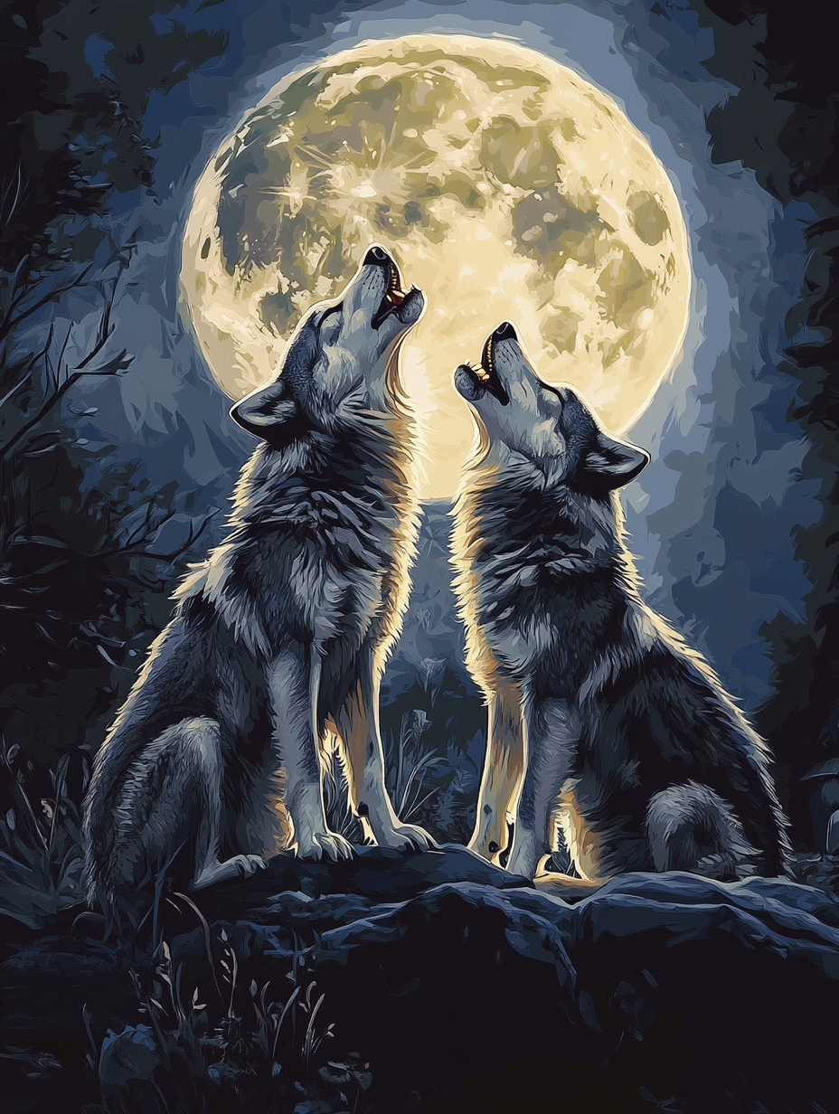 Wolves Howling, Bright Full Moon (Diamond Painting) Diamond Painting kit