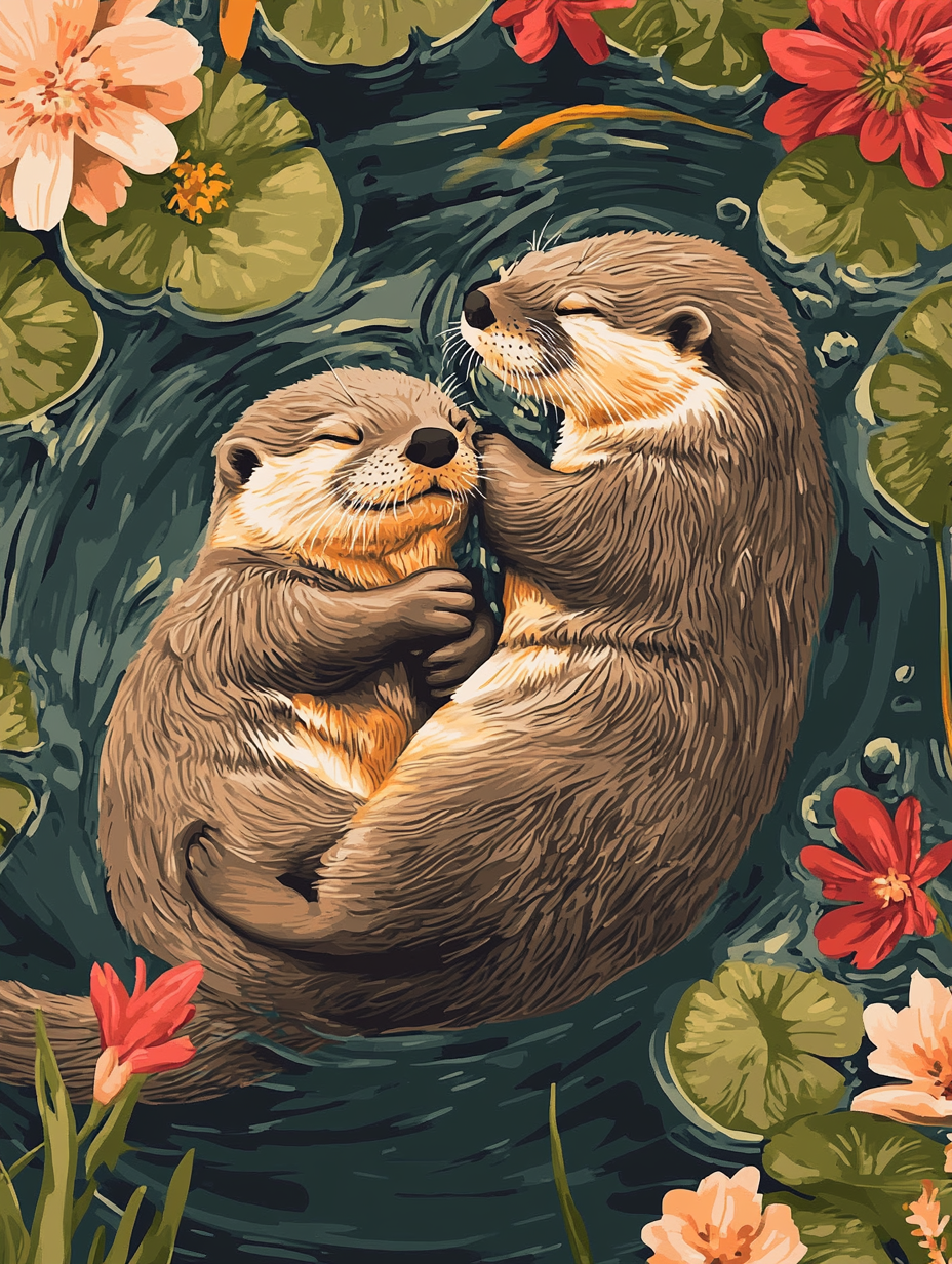 Hugging Otters, Lily Pad Pond (Diamond Painting) Diamond Painting kit