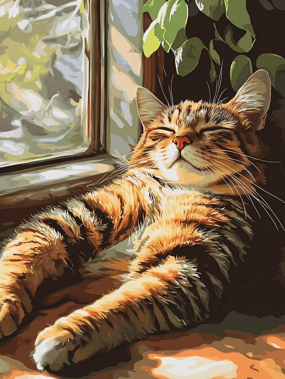 Tabby Cat, Sunny Window Nap (Diamond Painting) Diamond Painting kit