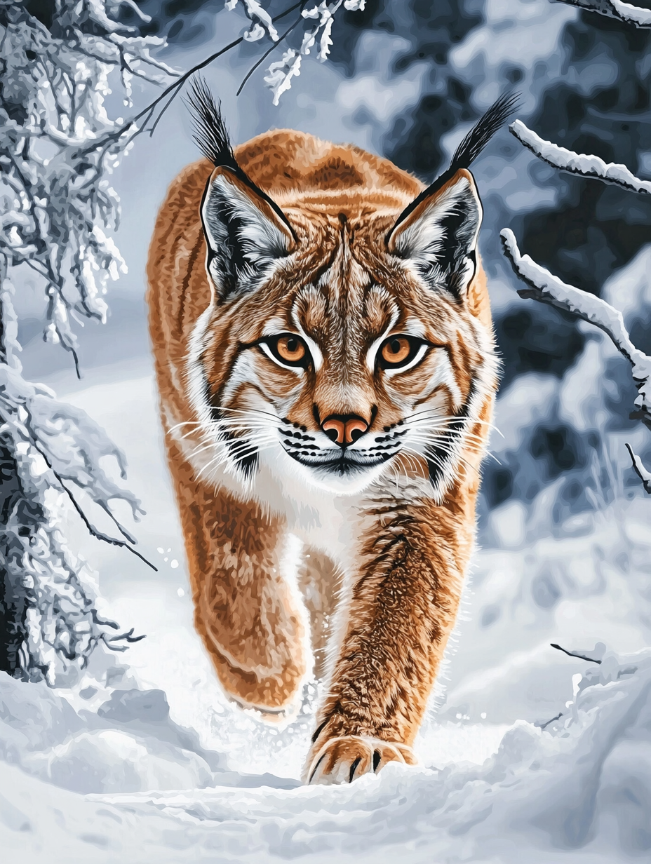 Bobcat Stalking in Snow (Diamond Painting) Diamond Painting kit