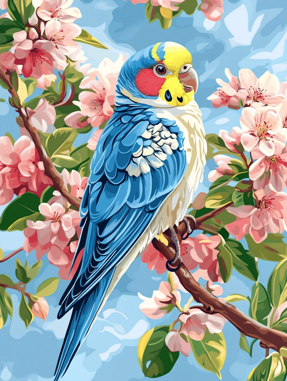 Tropical Bird in Pink Bloom (Diamond Painting) Diamond Painting kit