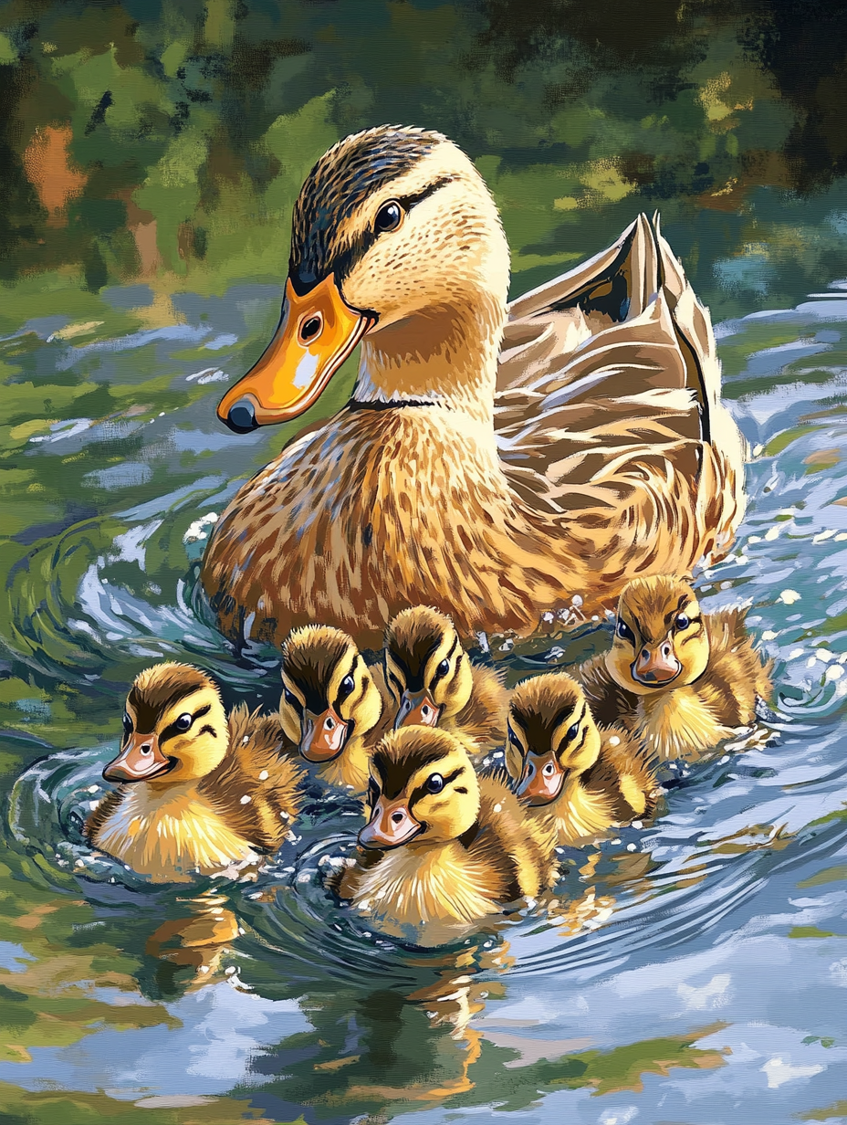 Mother Duck, Duckling Flotilla (Diamond Painting) Diamond Painting kit