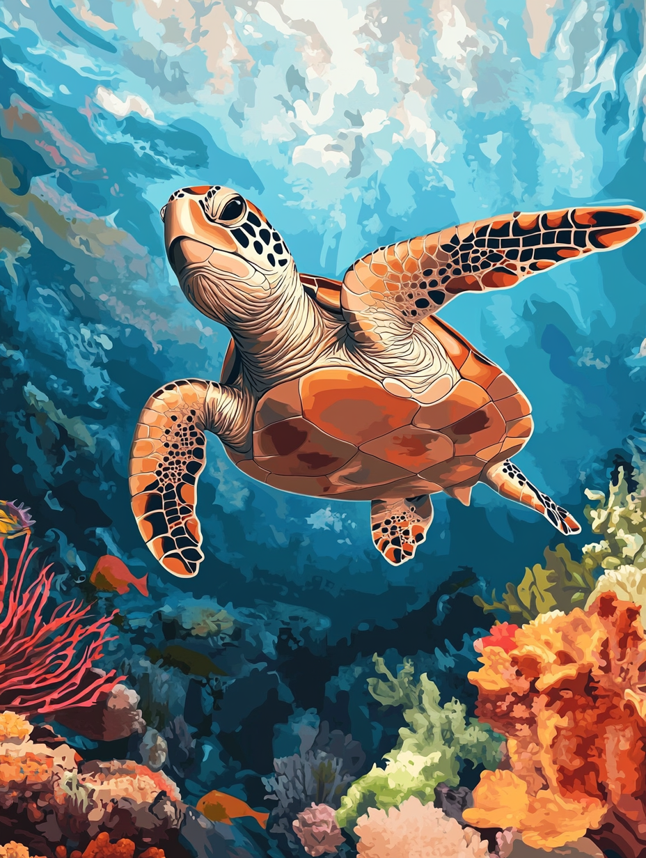 Sea Turtle, Coral Reef Swim (Diamond Painting) Diamond Painting kit