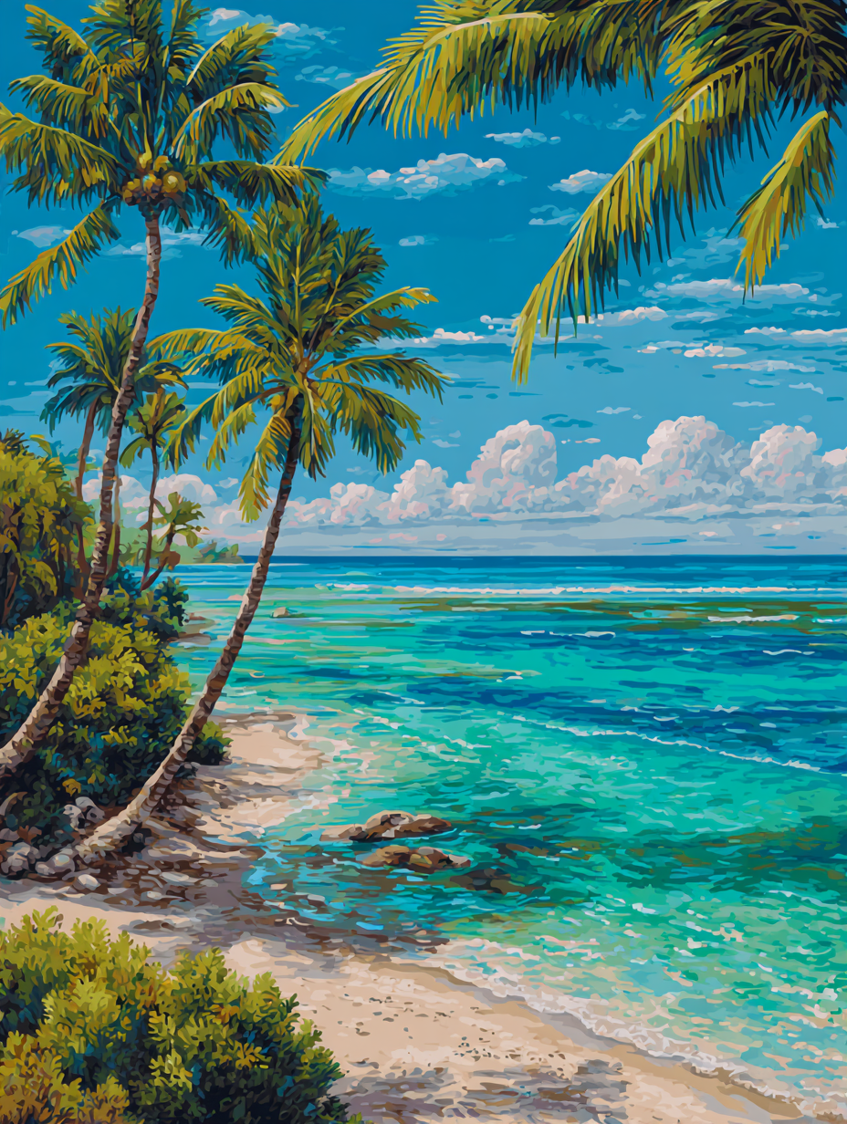 Palm Tree Shoreline (Diamond Painting)