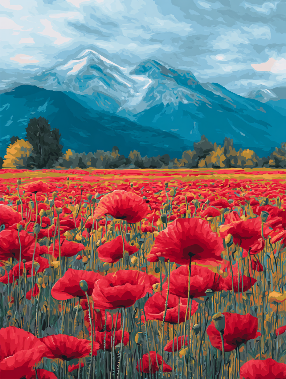 Poppy Field Mountain View (Diamond Painting) Diamond Painting kit