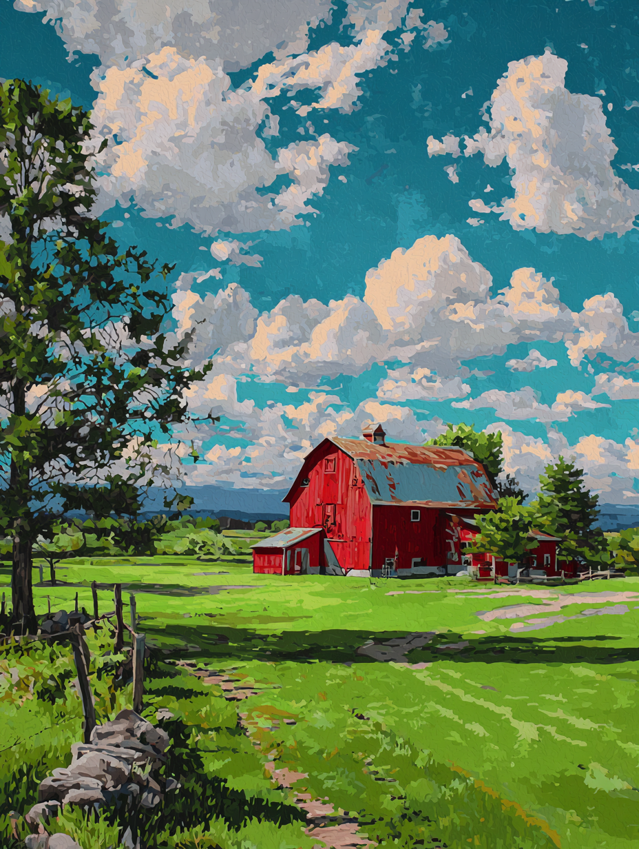 Red Barn in Field (Diamond Painting) Diamond Painting kit