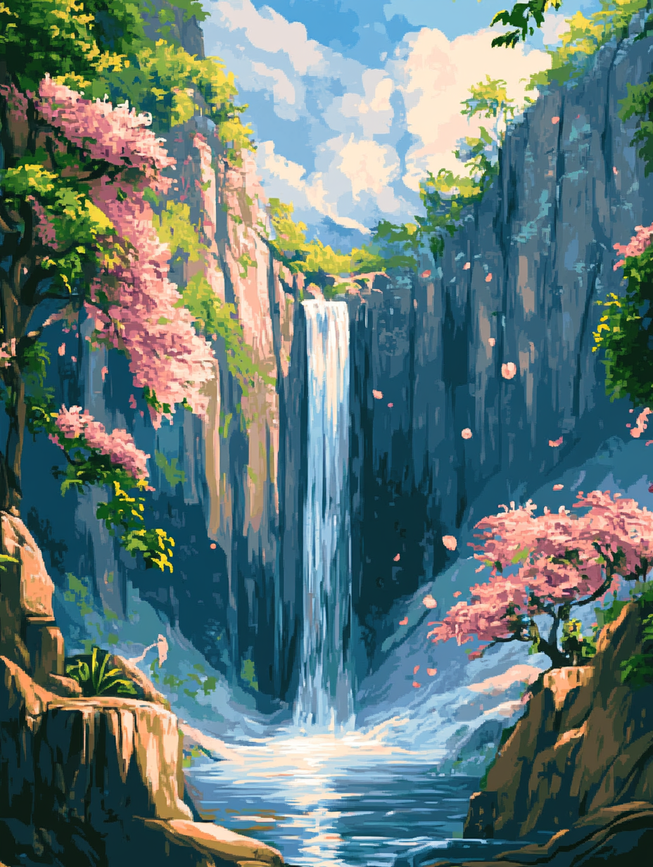 The Pink Waterfalls (Diamond Painting) Diamond Painting kit