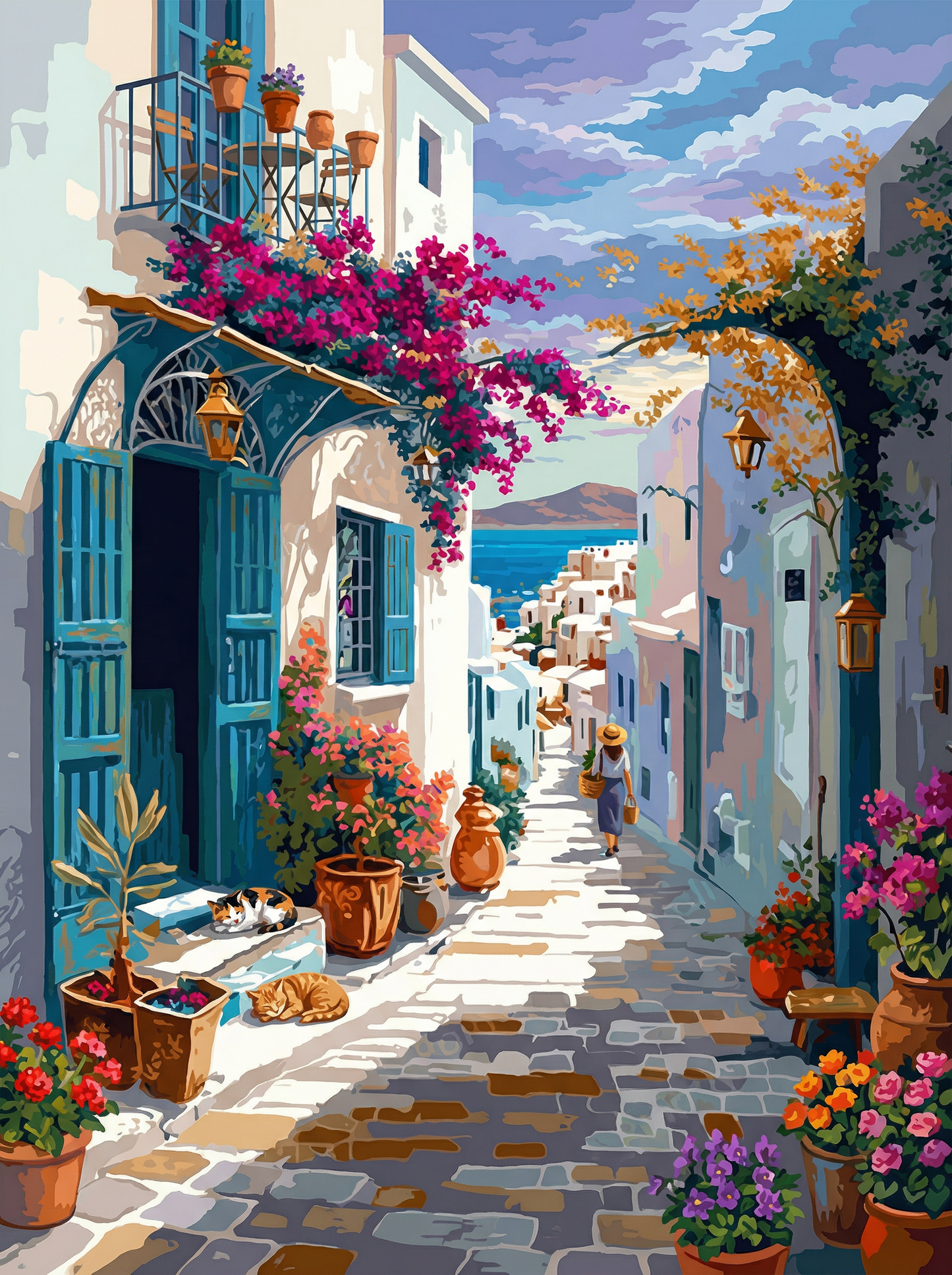 Santorini Flower Lane (Diamond Painting)