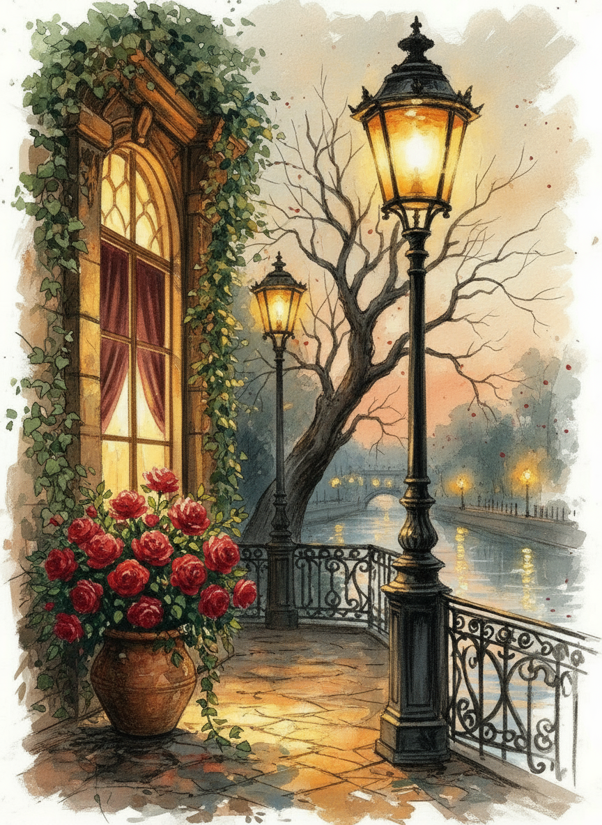Balcony by the Riverlight (Diamond Painting) Diamond Painting kit