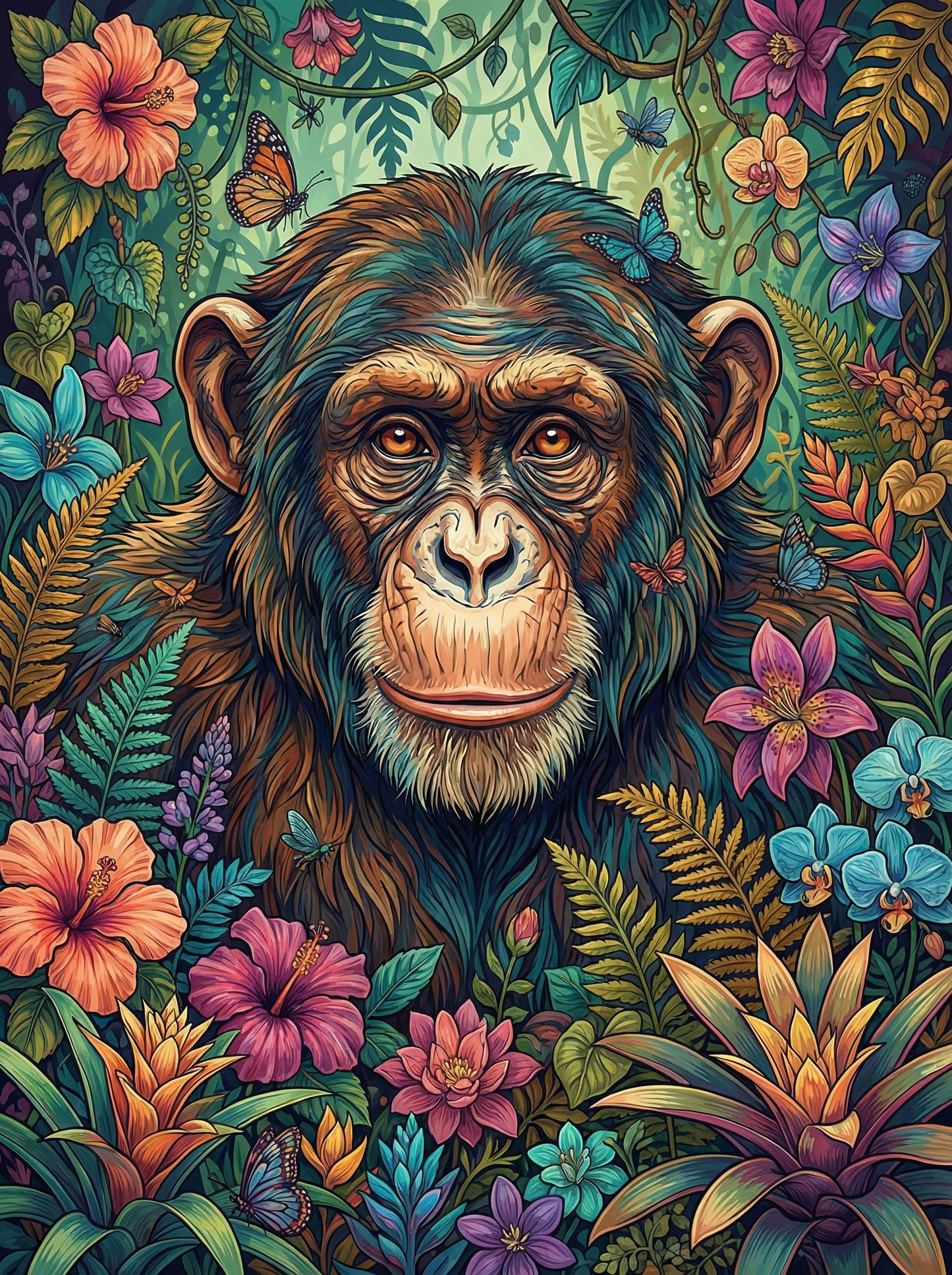 Jungle Chimp Bloom (Diamond Painting) Diamond Painting kit