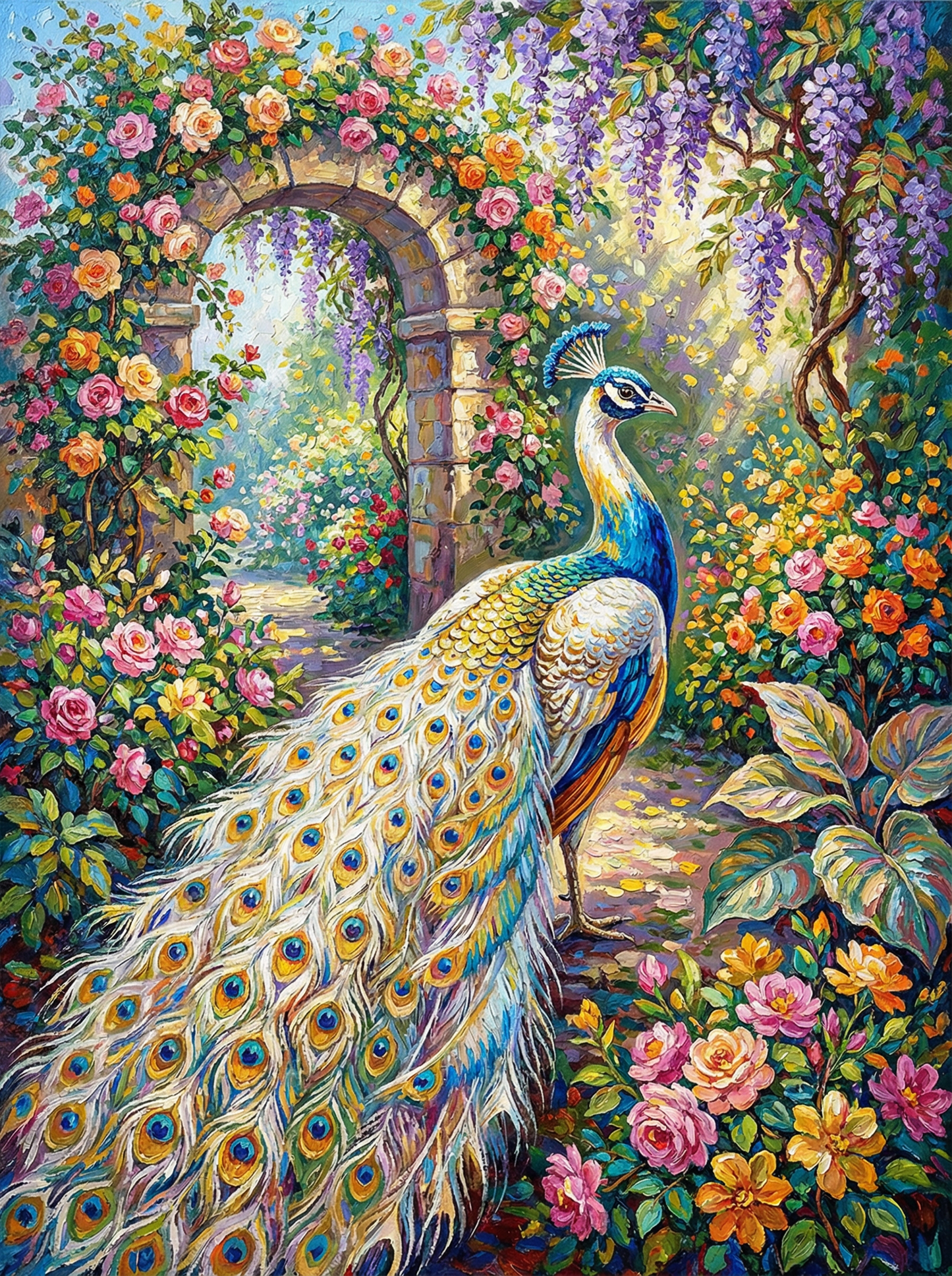 Peacock Garden Reverie (100 Color Diamond Painting)
