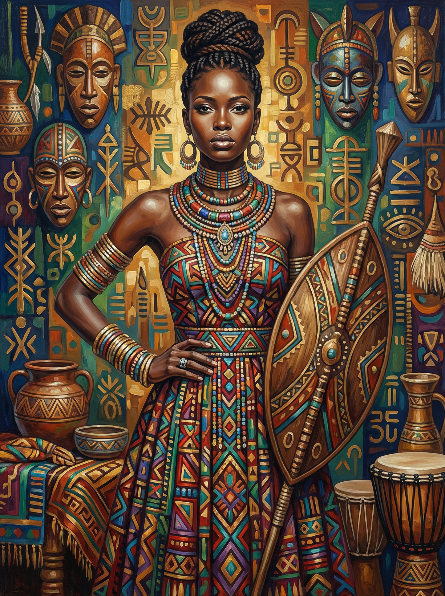 African Tribal Queen (Board Canvas)