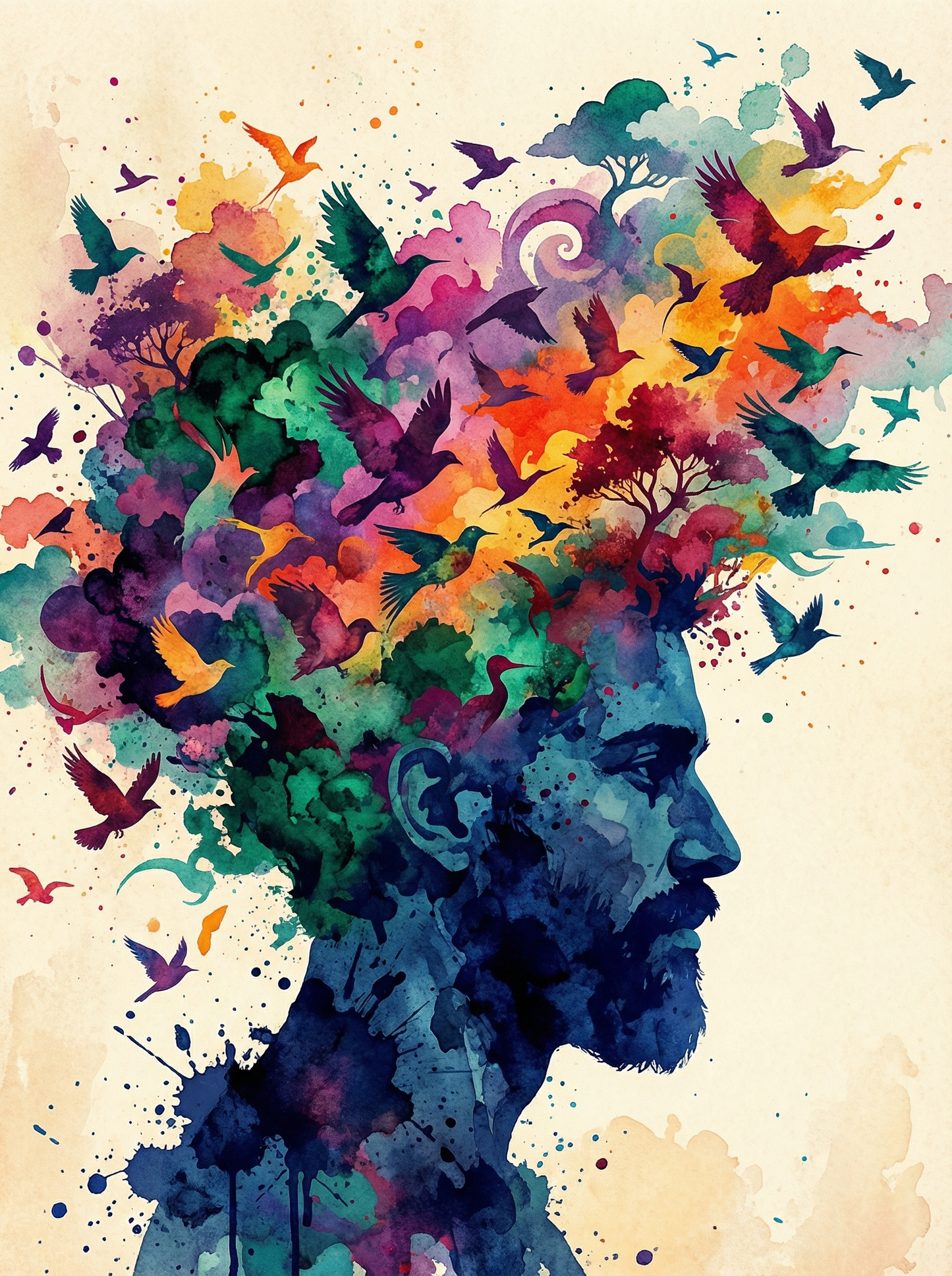 Mind of Birds – Watercolor Silhouette (Diamond Painting) Diamond Painting kit
